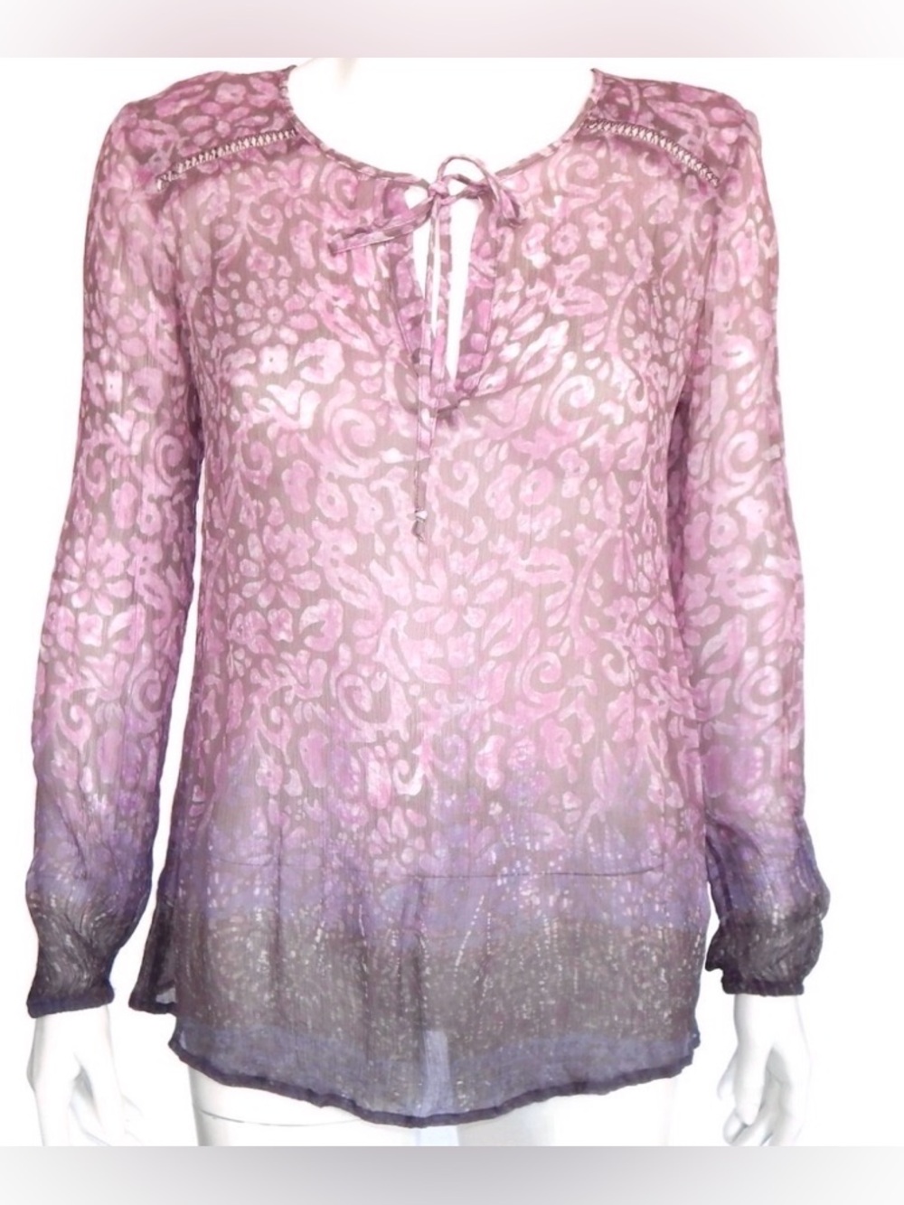 Lucky Brand Floral Ombre Peasant Top